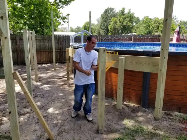Pool deck build: setting the posts