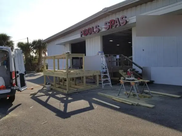 Building a display deck for a pool and spa store
